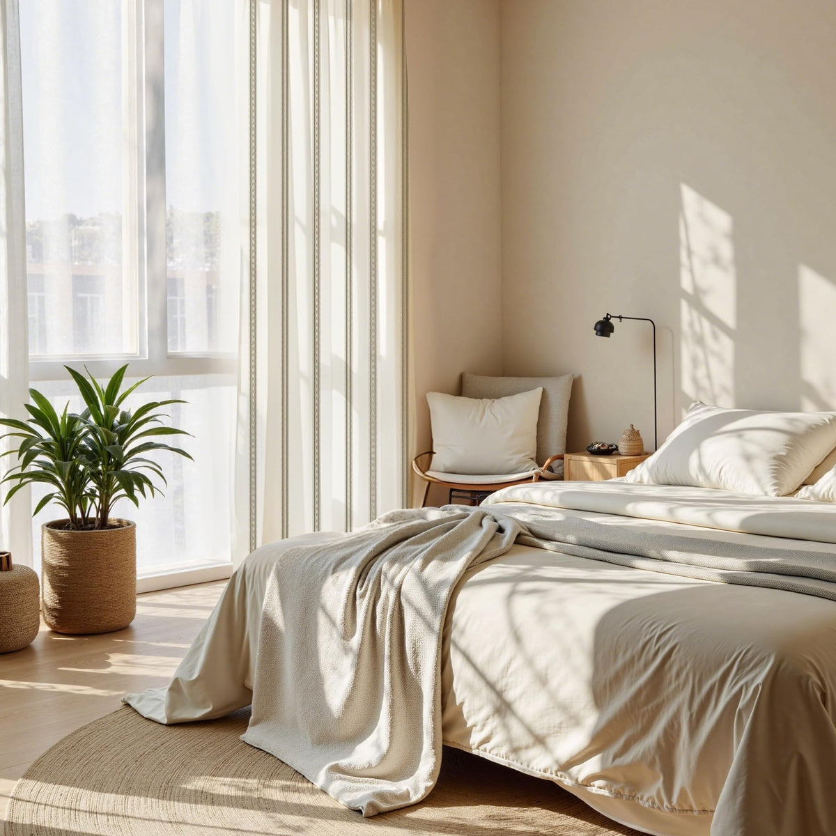 Taupe & White Stripe Linen Curtains 52 x 84 Inch H964