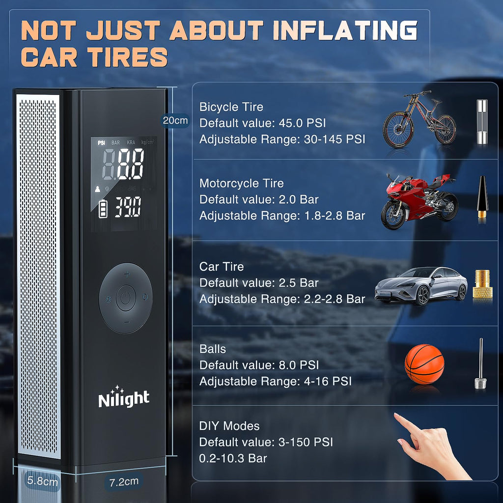 Portable Rechargeable 12VDC 150PSI Cordless Tire Inflator Air Compressor O182159