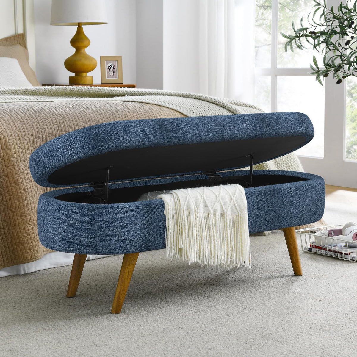 Oval Storage Bench with Rubber Wood Legs T412232