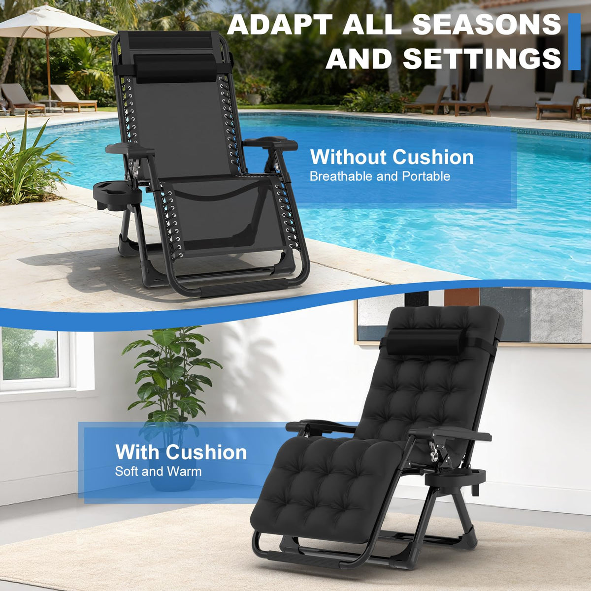 Zero Gravity Chair with Cup Holder, Black H3088