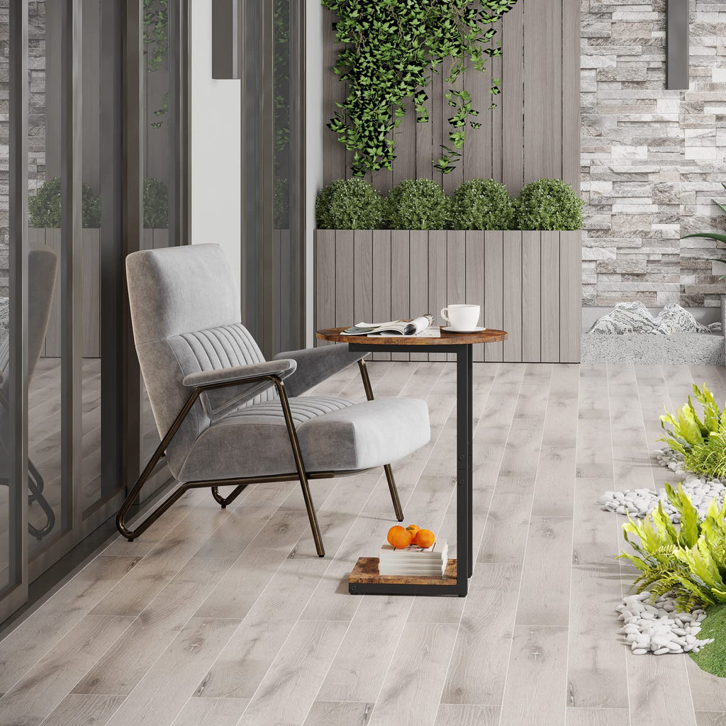 Small C-Shaped Wood Side Table Set of 2 with Metal Frame R702