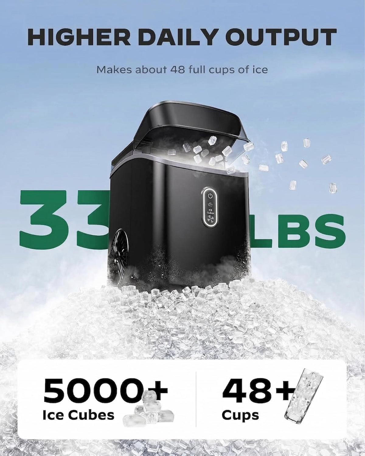 Nugget Pebble Ice Maker Countertop with Self-Cleaning C563471