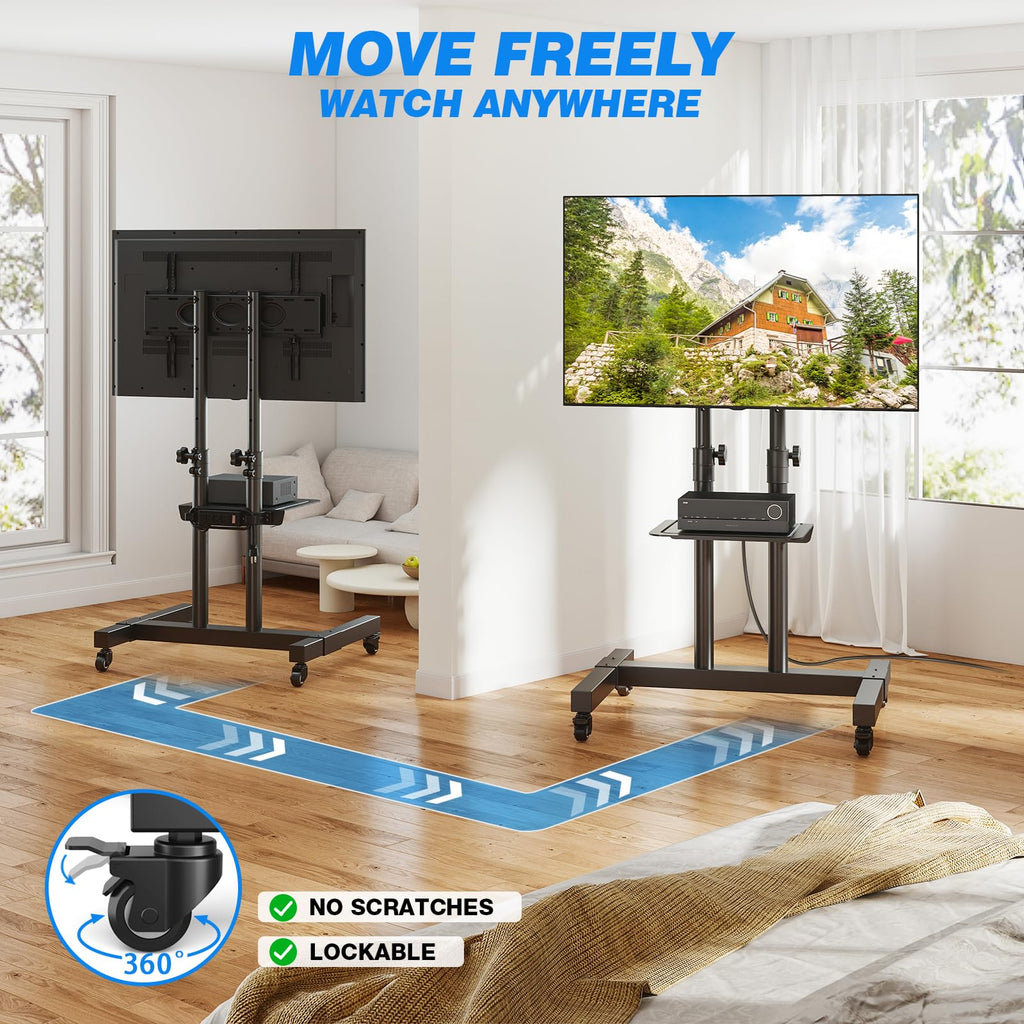 Mobile TV Cart Rolling TV Stand with Power Outlet for 32-83 Inch Screens Y69988