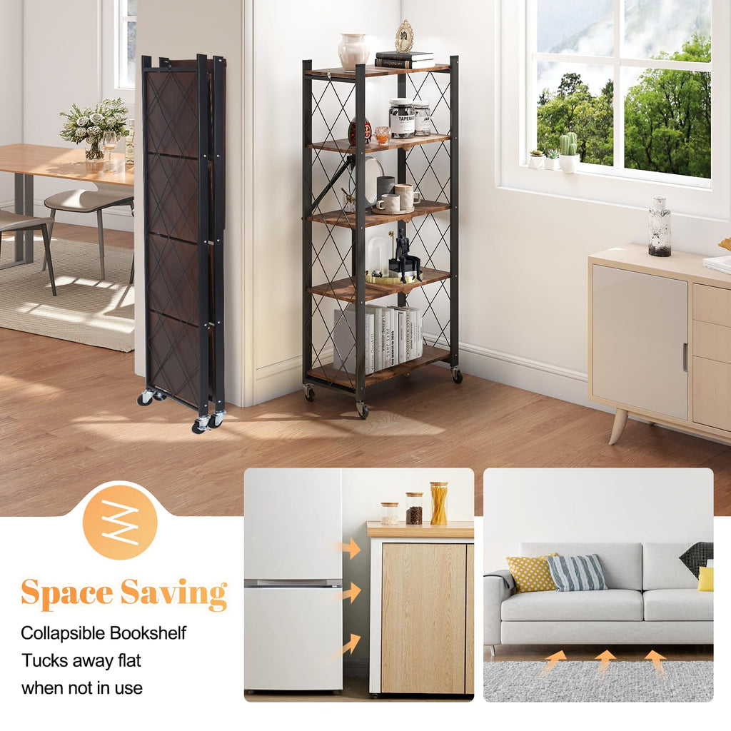 5-Tier Folding Storage Shelf with Woodgrain Finish Q26397