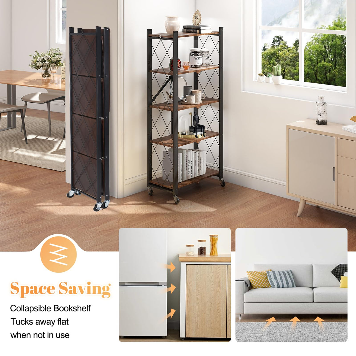 5-Tier Folding Storage Shelf with Woodgrain Finish Q26397