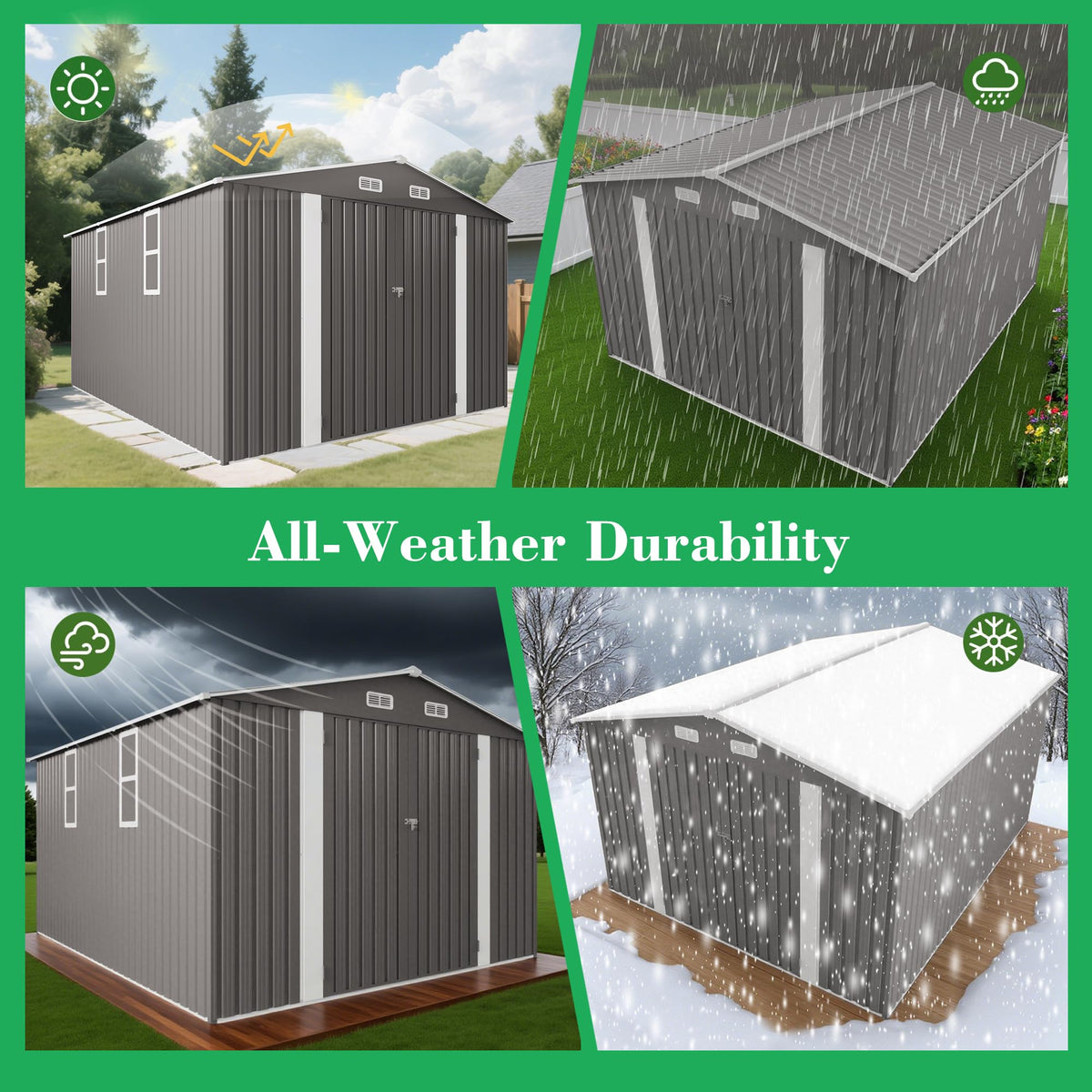 10x12 FT Grey Metal Storage Shed with Double Doors H153