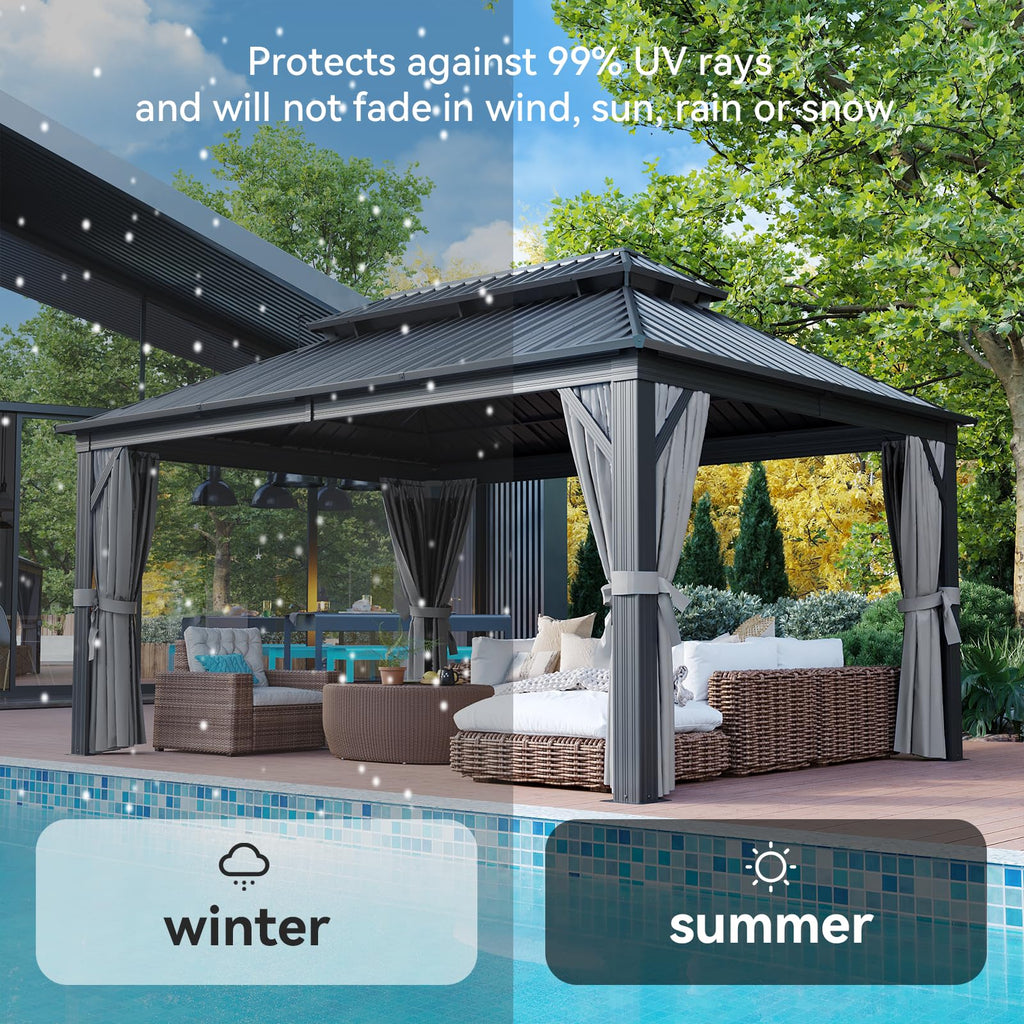 12FT X 16FT Hardtop Gazebo with Mosquito Netting and Curtains X64388