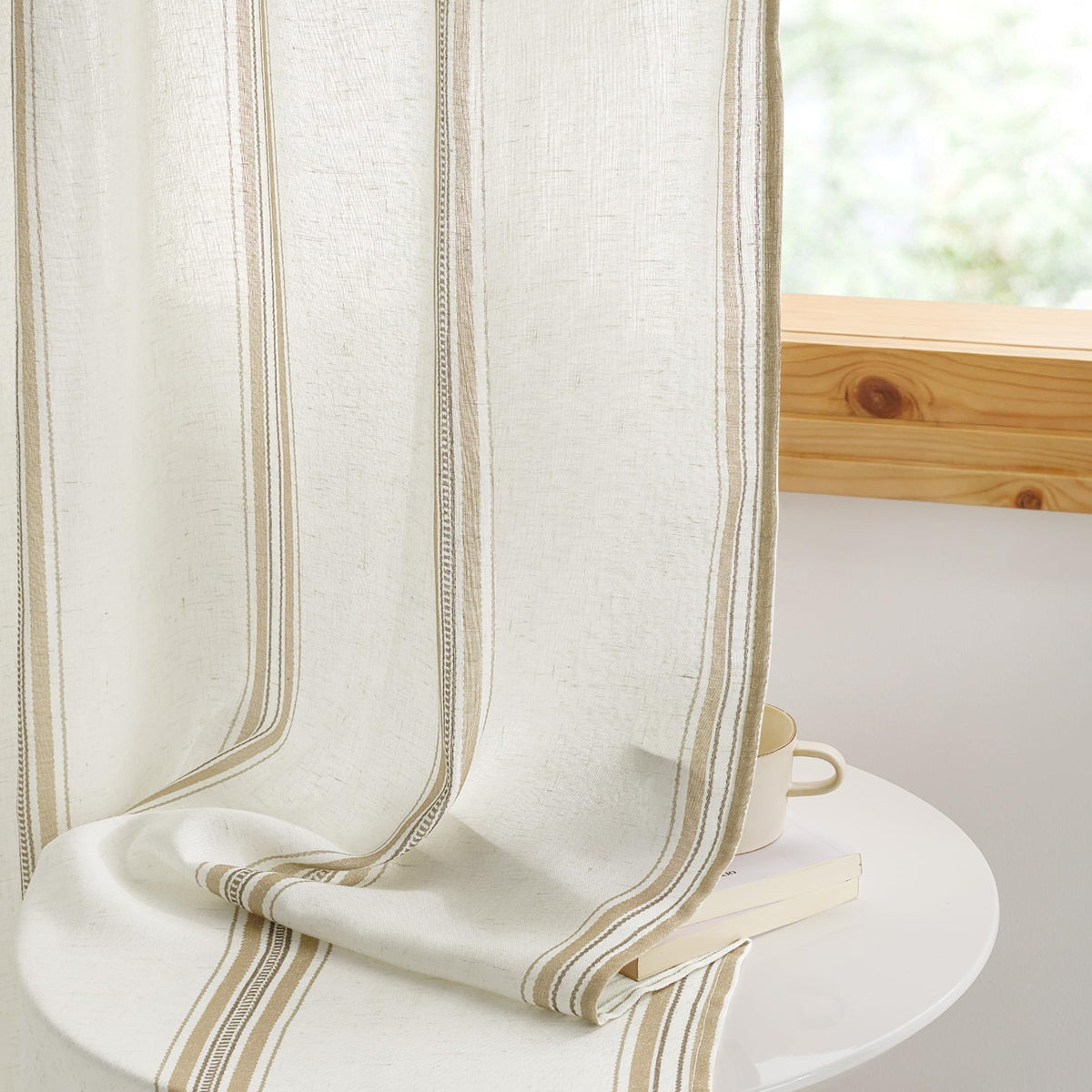 Taupe & White Stripe Linen Curtains 52 x 84 Inch H964