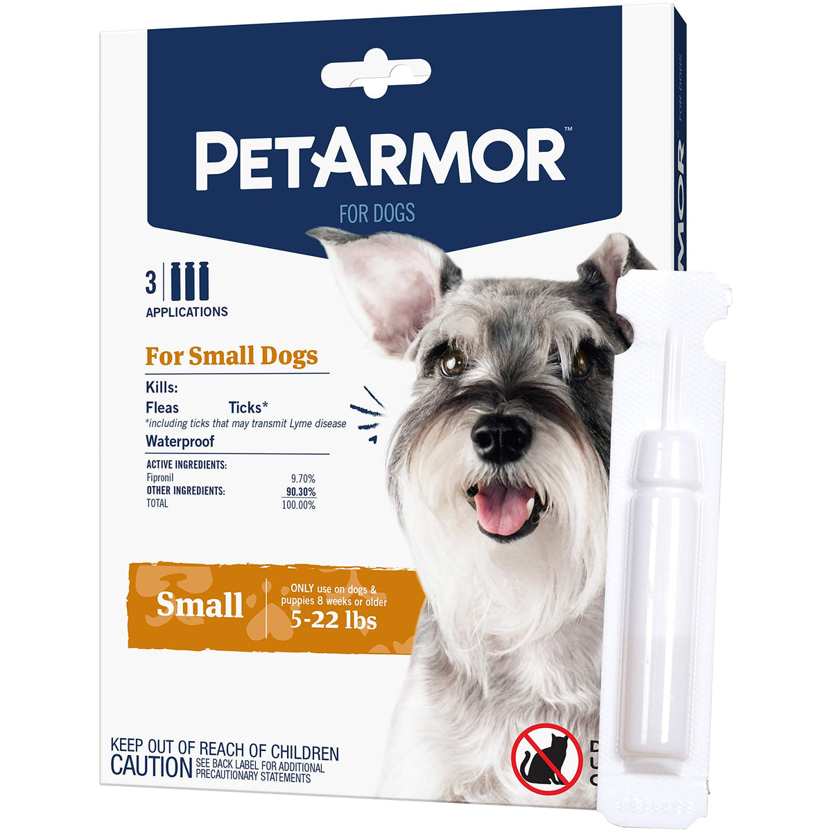 Flea & Tick Topical Dogs 5-22 lbs, Fipronil, 3-Month Y9004