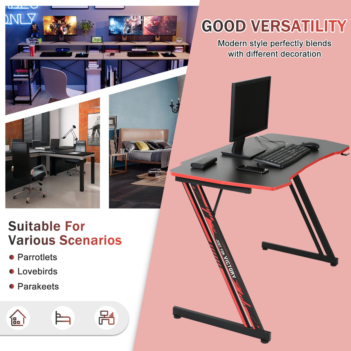 47 Inch Z Shaped Gaming Desk with Headphone Hook A7111