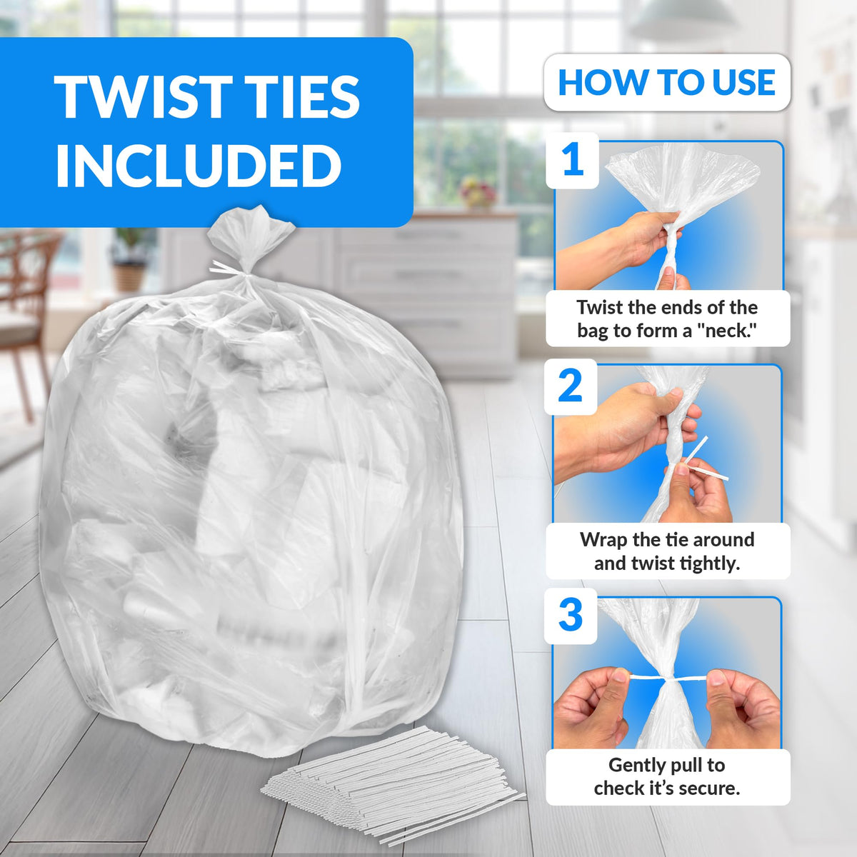 55 Gallon Heavy Duty Clear Trash Bags 100 Count K124