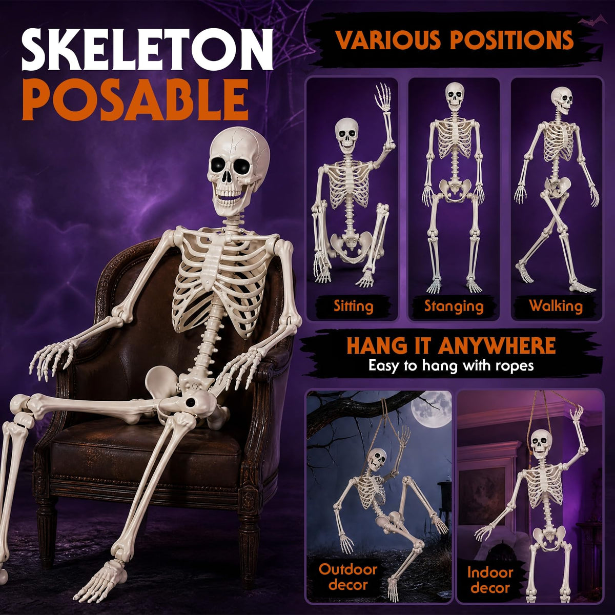 Life Size Skeleton 5.4 ft ABS Plastic Posable Human Bones E961514