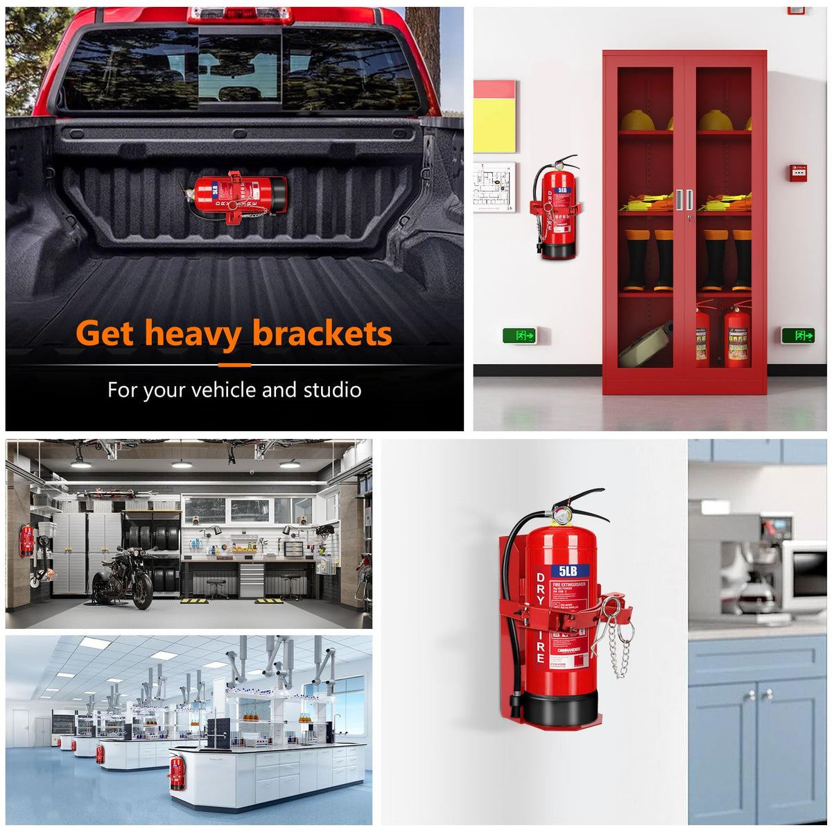 Heavy Duty Fire Extinguisher Brackets & Mounts Steel Red Y552165