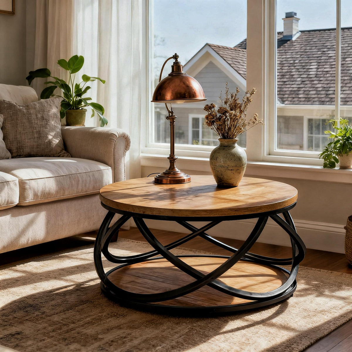2-Tier Round Coffee Table with Storage Shelf S684421