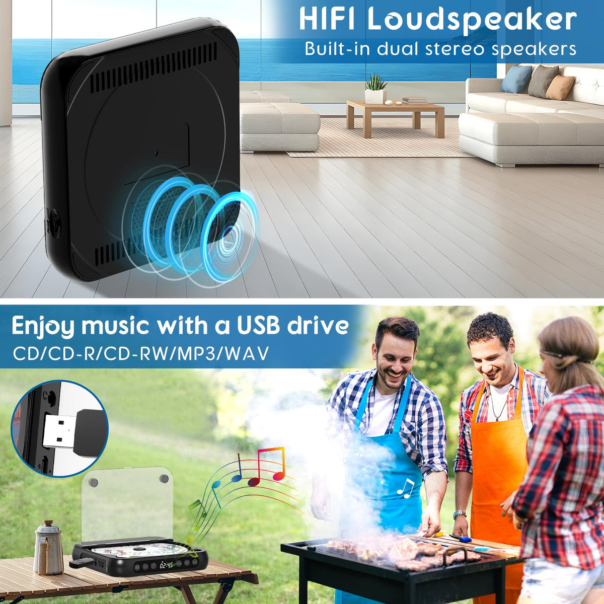 Black Portable Bluetooth CD Player S41705