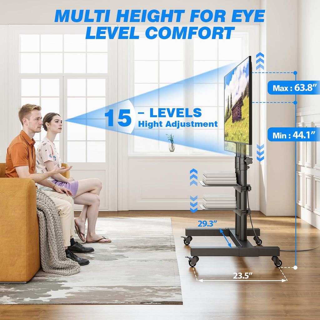 Mobile TV Cart Rolling TV Stand with Power Outlet for 32-83 Inch Screens Y69988