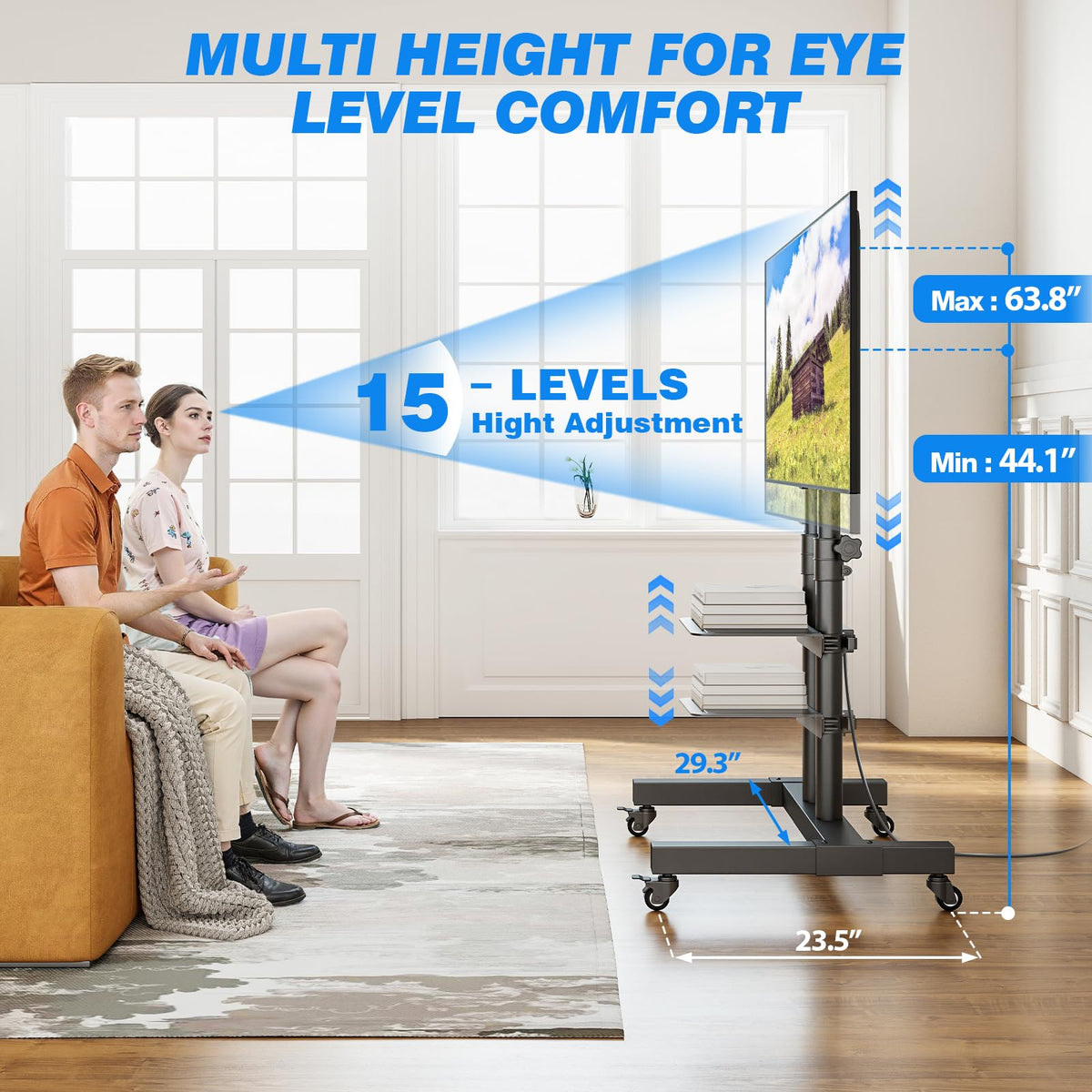 Mobile TV Cart Rolling TV Stand with Power Outlet for 32-83 Inch Screens Y69988