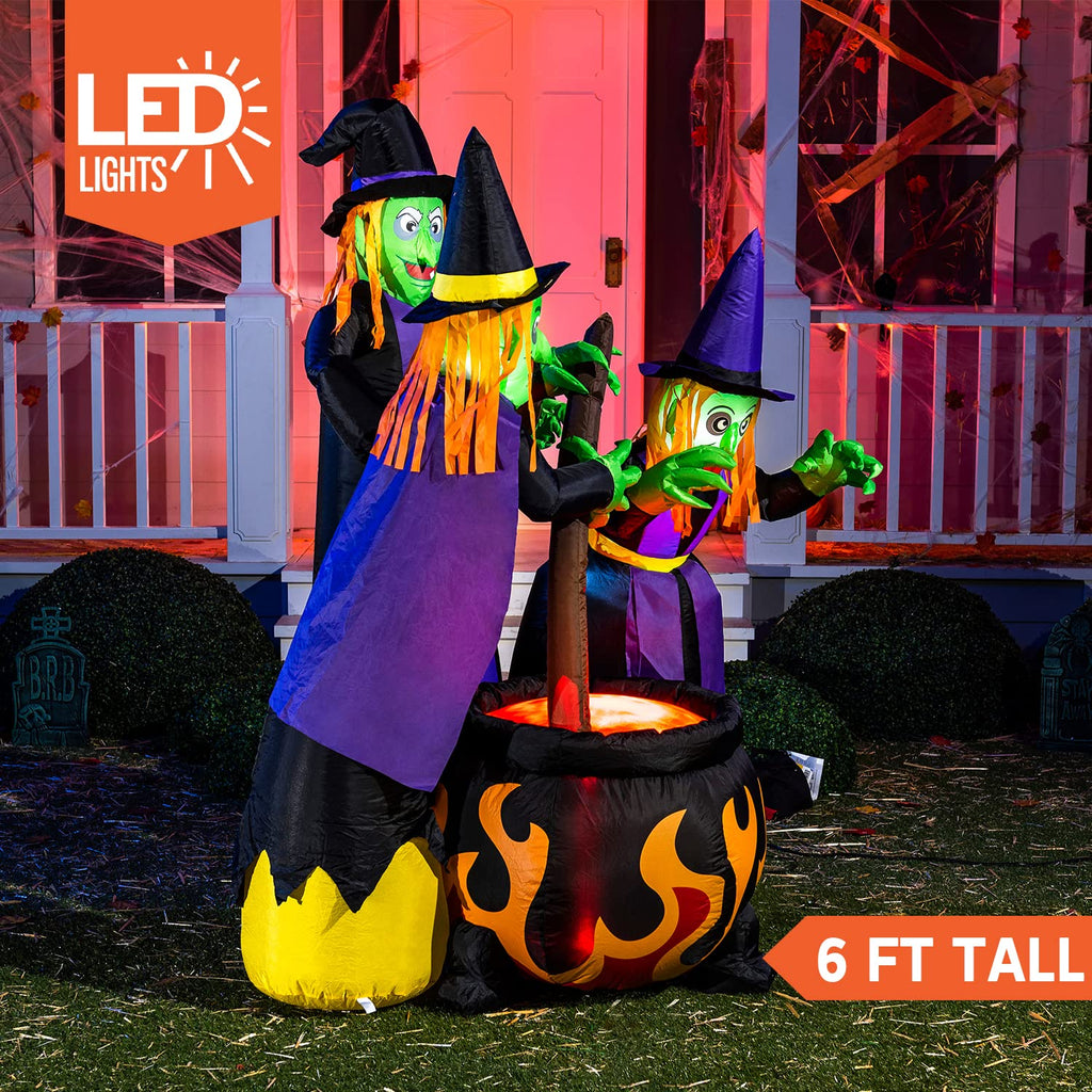 6 FT Halloween Inflatables Three Witch Cauldron with LEDs J17587