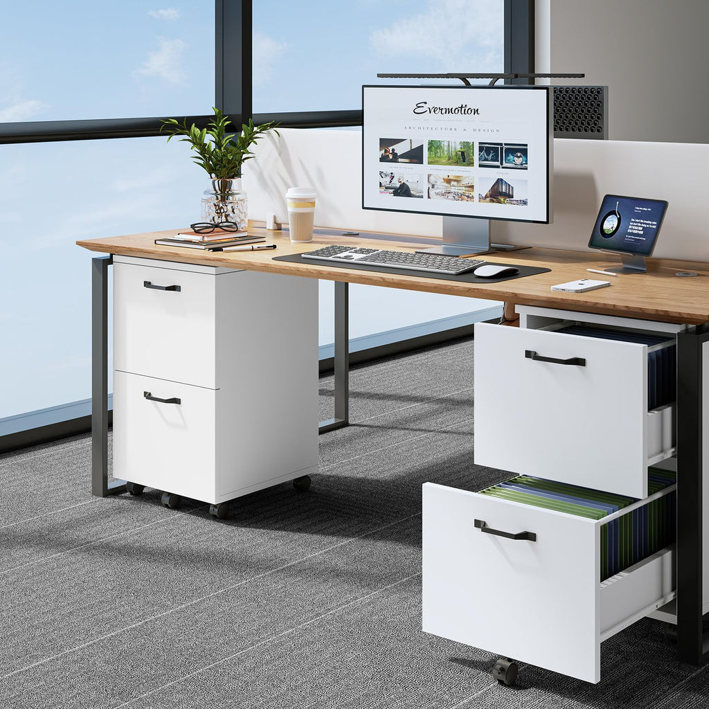2 Drawer White Rolling Wood File Cabinet V790863