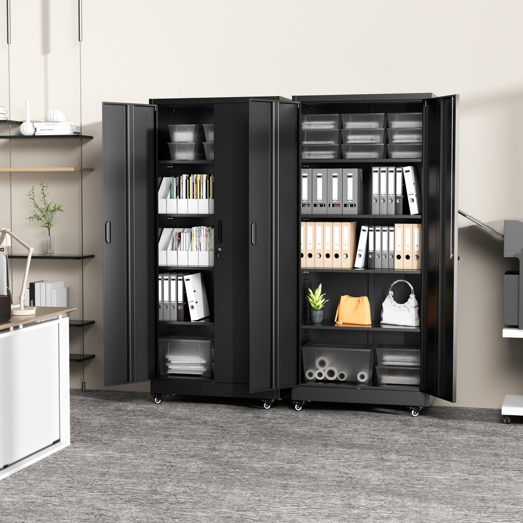 Black Metal Storage Cabinet with 4 Swivel Wheels A6440