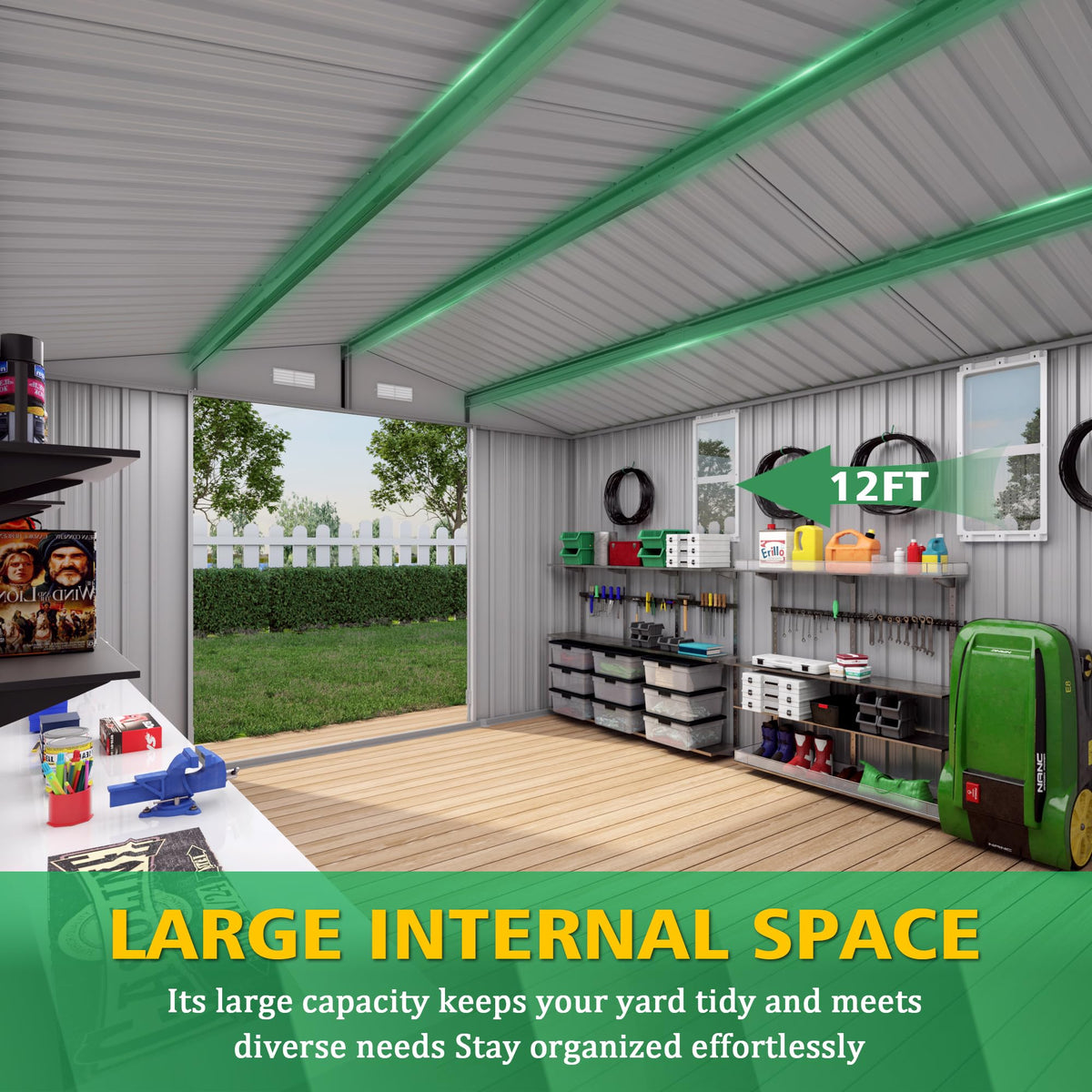 10x12 FT Grey Metal Storage Shed with Double Doors H153