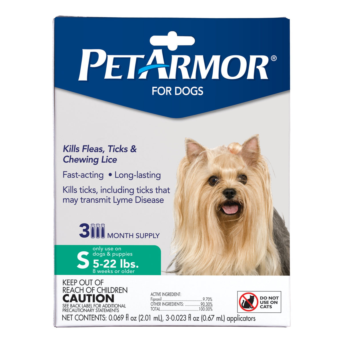 Flea & Tick Topical Dogs 5-22 lbs, Fipronil, 3-Month Y9004
