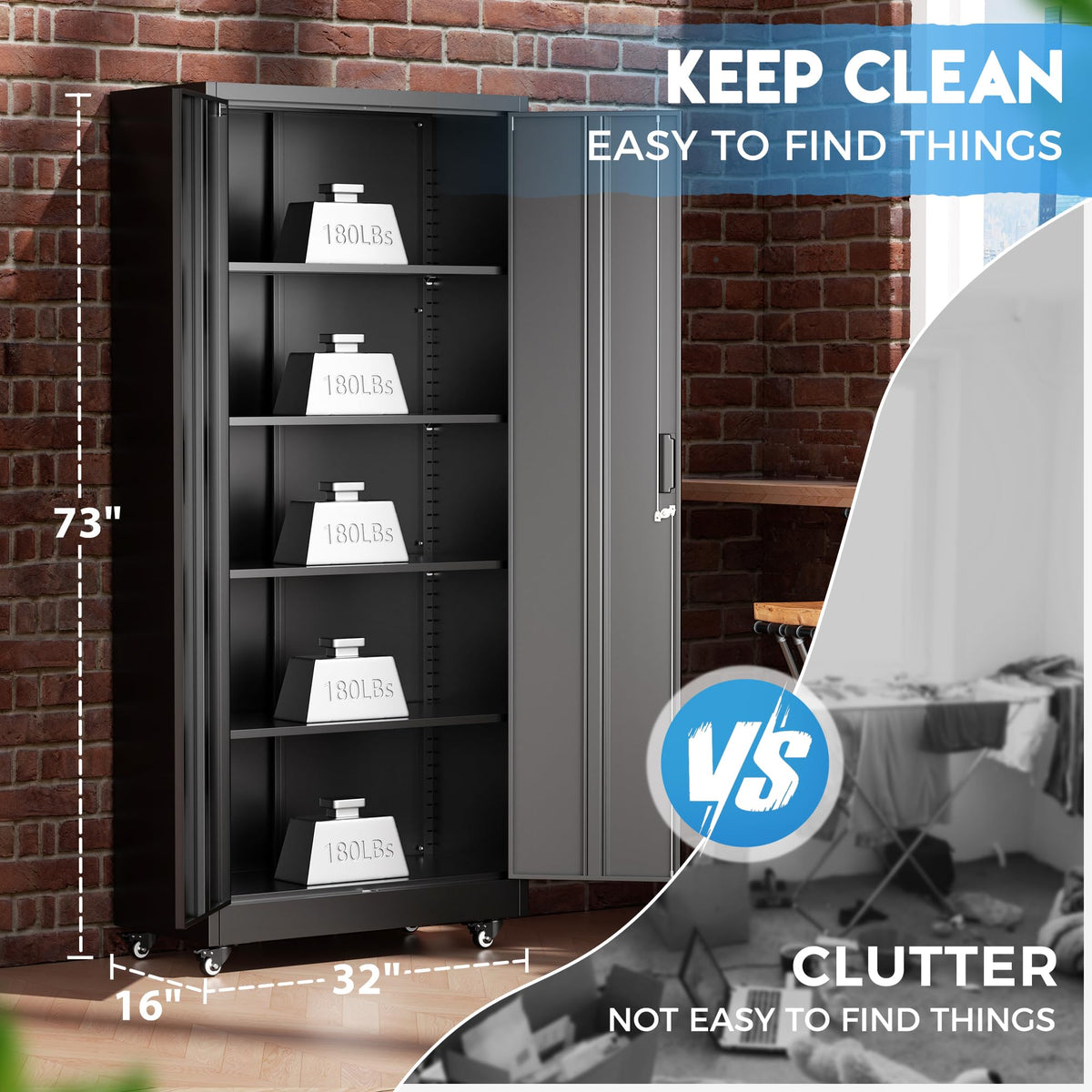 Black Metal Storage Cabinet with 4 Swivel Wheels A6440