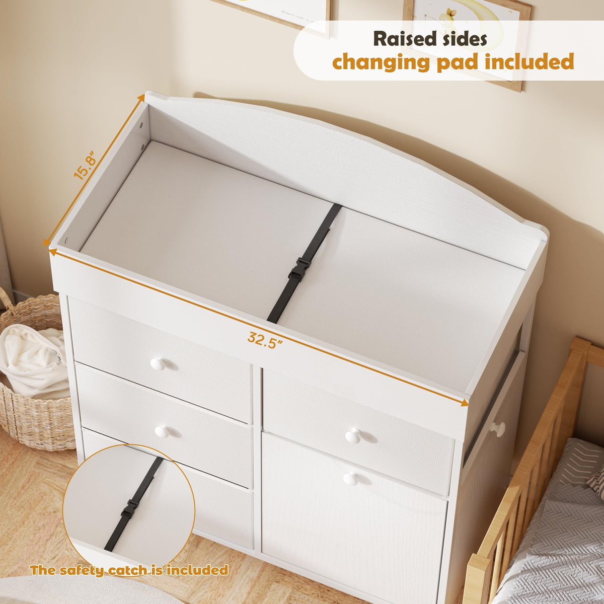 White 4 Drawer Baby Dresser with Changing Table Top W898080