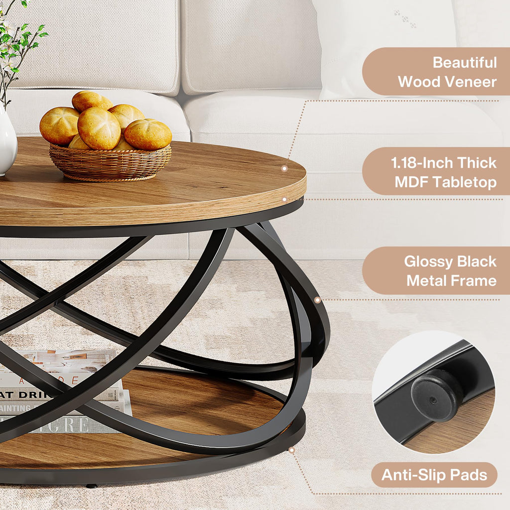 2-Tier Round Coffee Table with Storage Shelf S684421