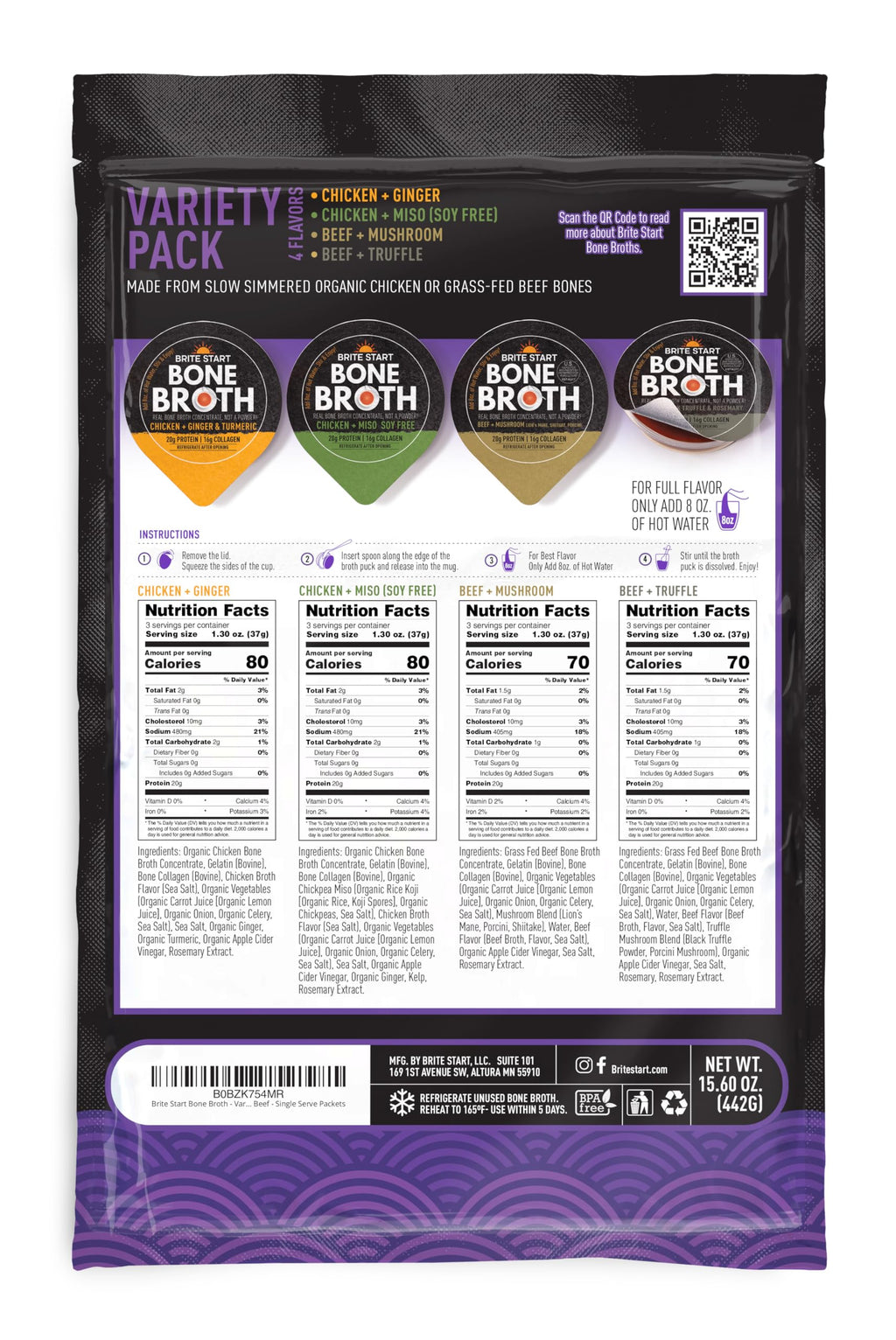 Bone Broth Variety Pack, 4 Flavors, 12 Count U15985