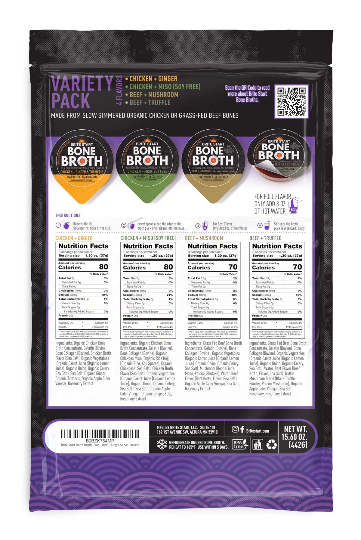 Bone Broth Variety Pack, 4 Flavors, 12 Count U15985