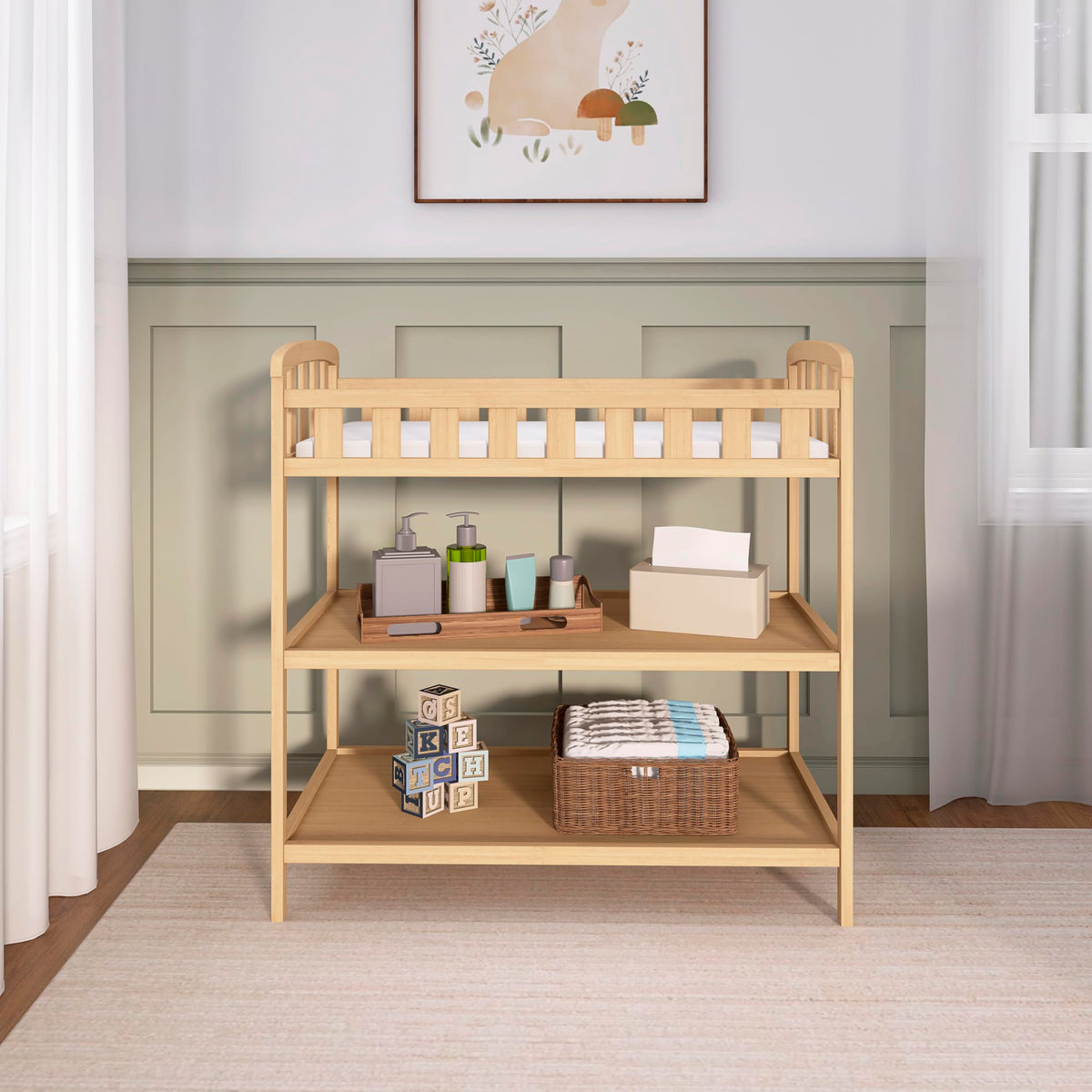 Compact Portable Pinewood Changing Table with Safety Rails E47244