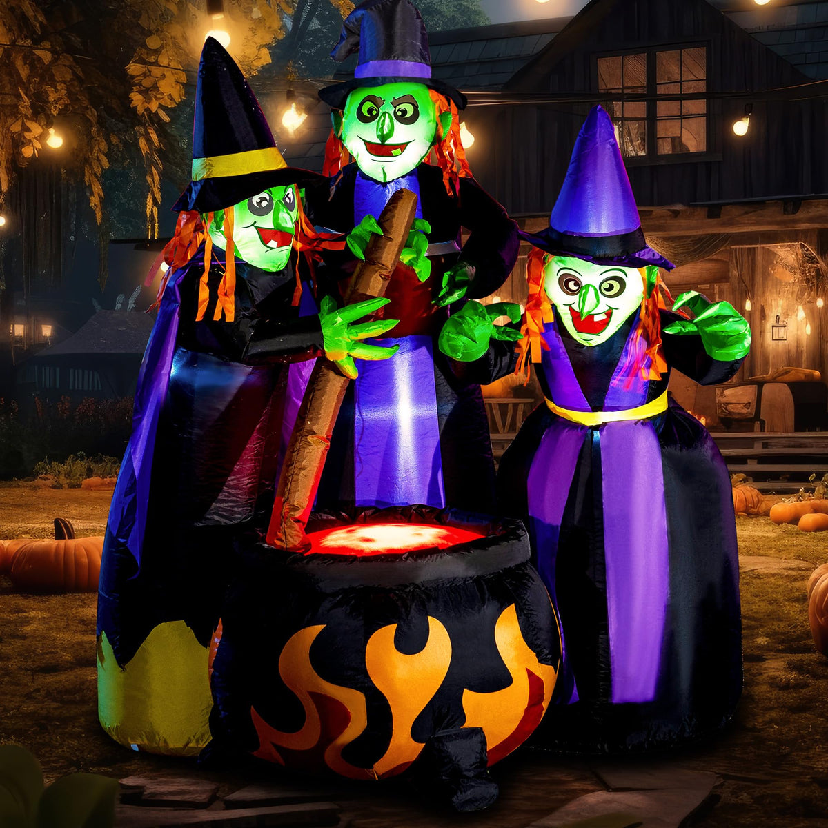 6 FT Halloween Inflatables Three Witch Cauldron with LEDs J17587