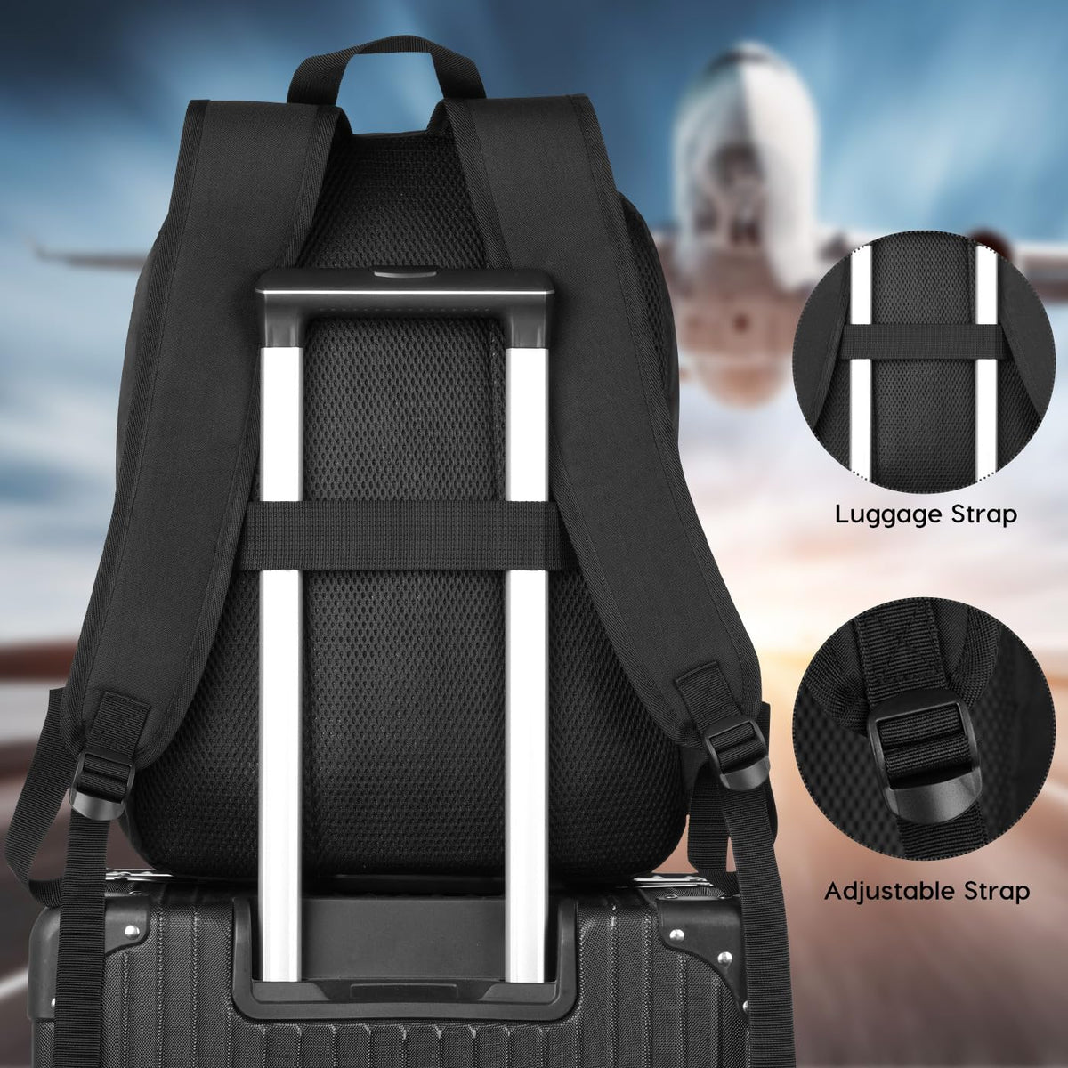 Black 15.6 Inch Laptop Backpack with USB Charger J419479