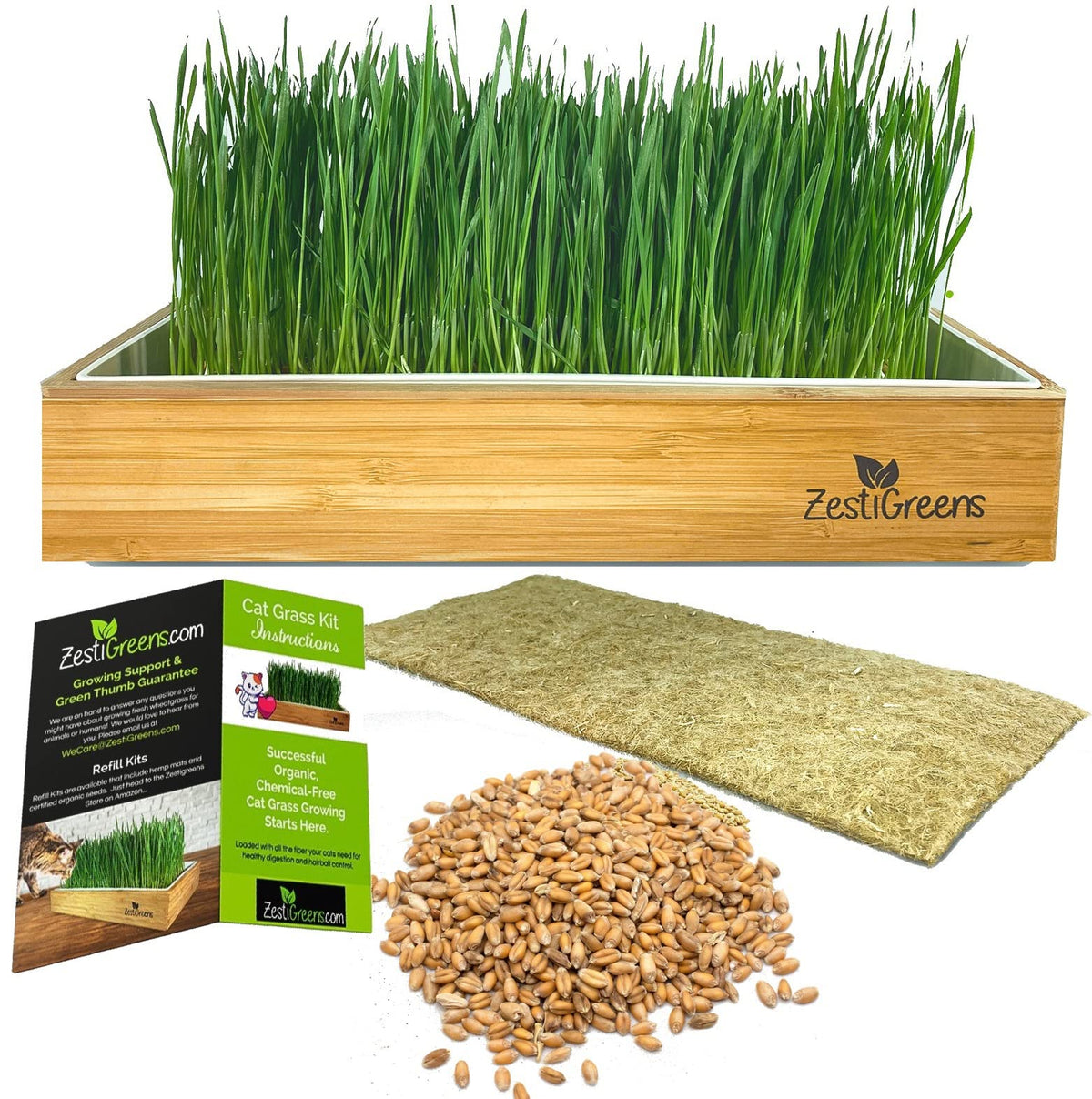 Self-Watering Cat Grass Kit and Refills, 4 Mats and 4 Seed Packets M7978