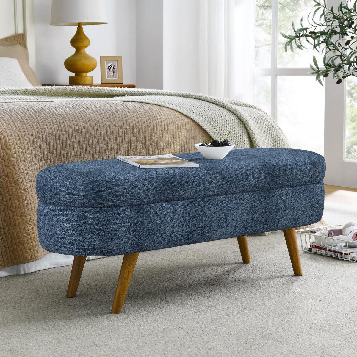 Oval Storage Bench with Rubber Wood Legs T412232