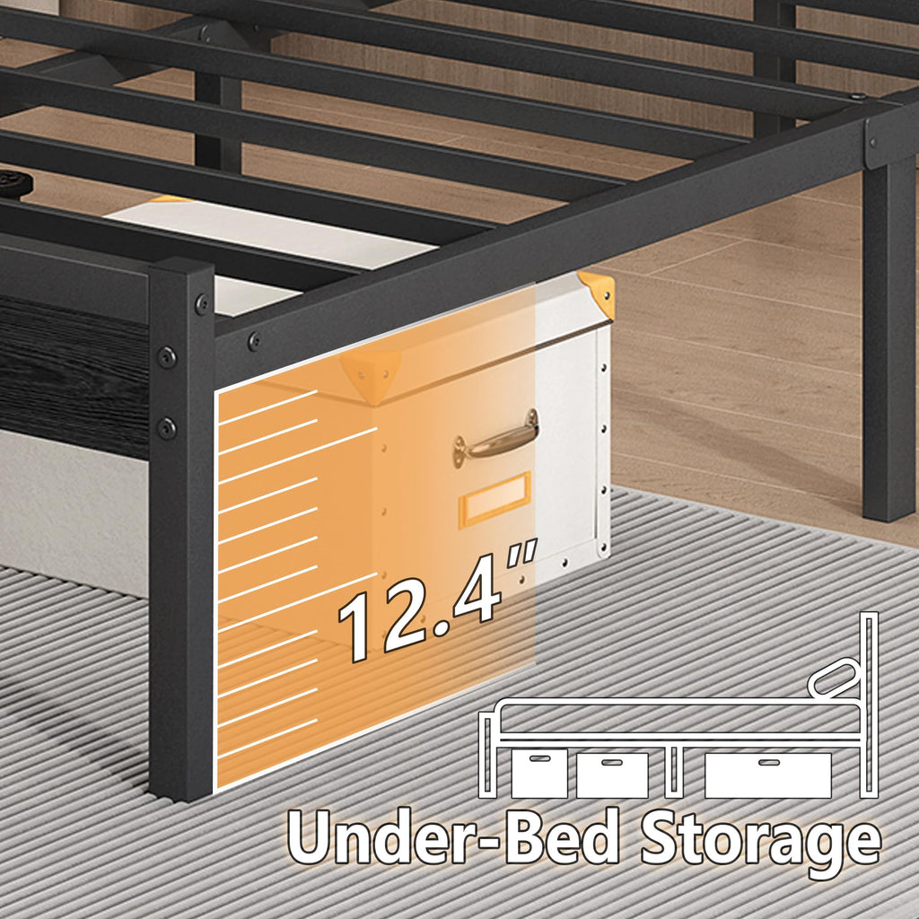 14 Inch Metal Platform Bed Frame with Headboard and USB Charging Station O184627
