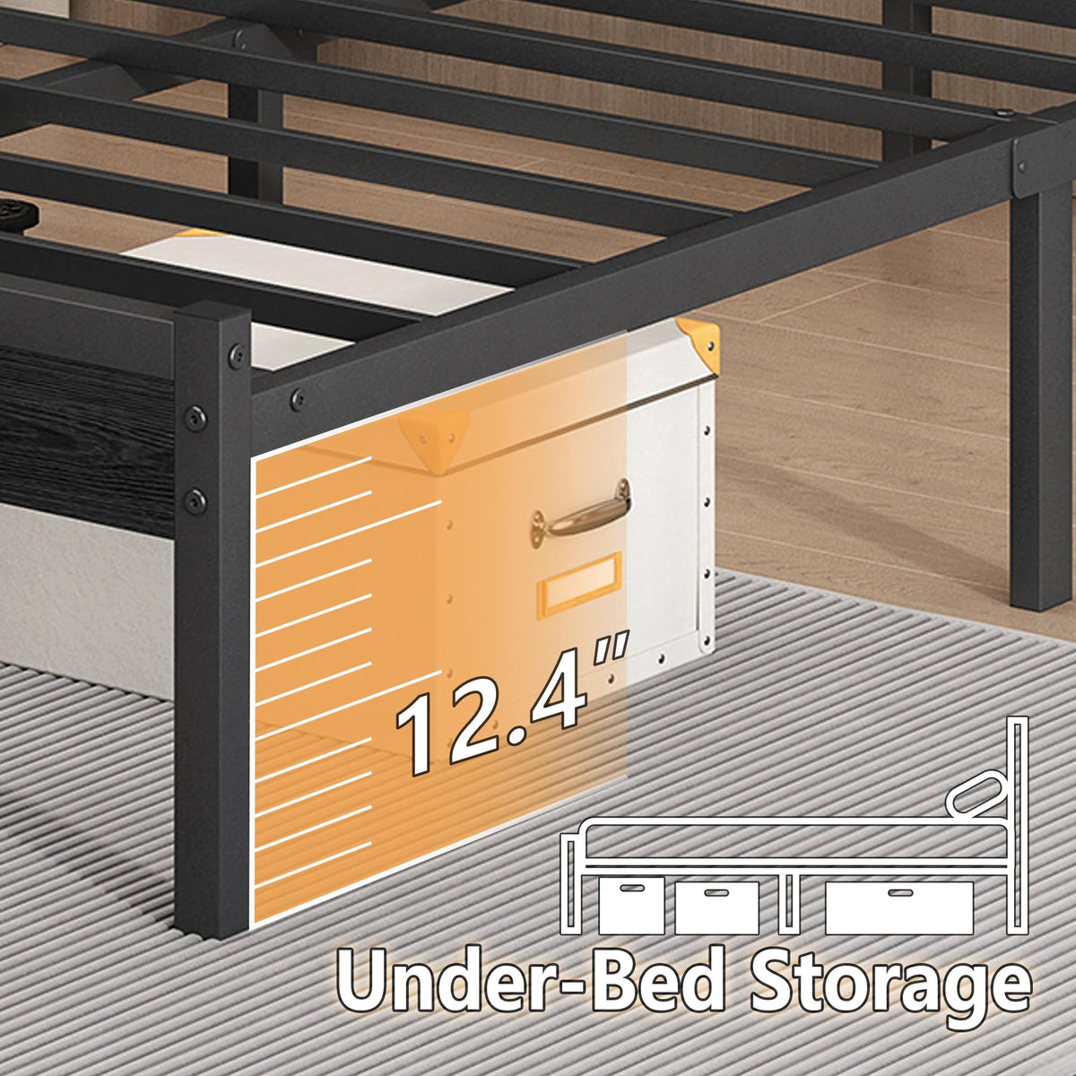 14 Inch Metal Platform Bed Frame with Headboard and USB Charging Station O184627