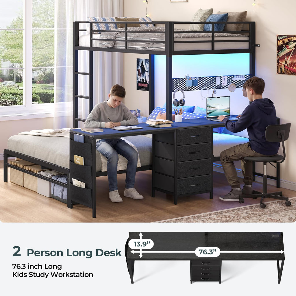 Black Twin Over Full Bunk Bed with Desk and Storage Drawers B713605
