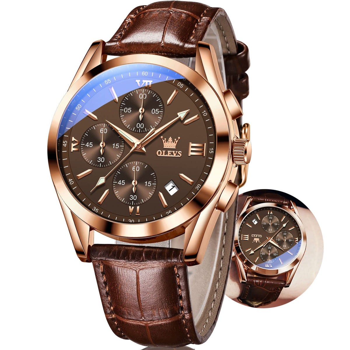 Mens Leather Quartz Brown Wrist Watch B602