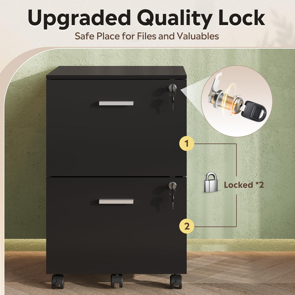 2 Drawer Wood File Cabinet with Lock, Black M573996