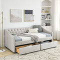Beige Twin Size Upholstered Daybed with Drawers V6135