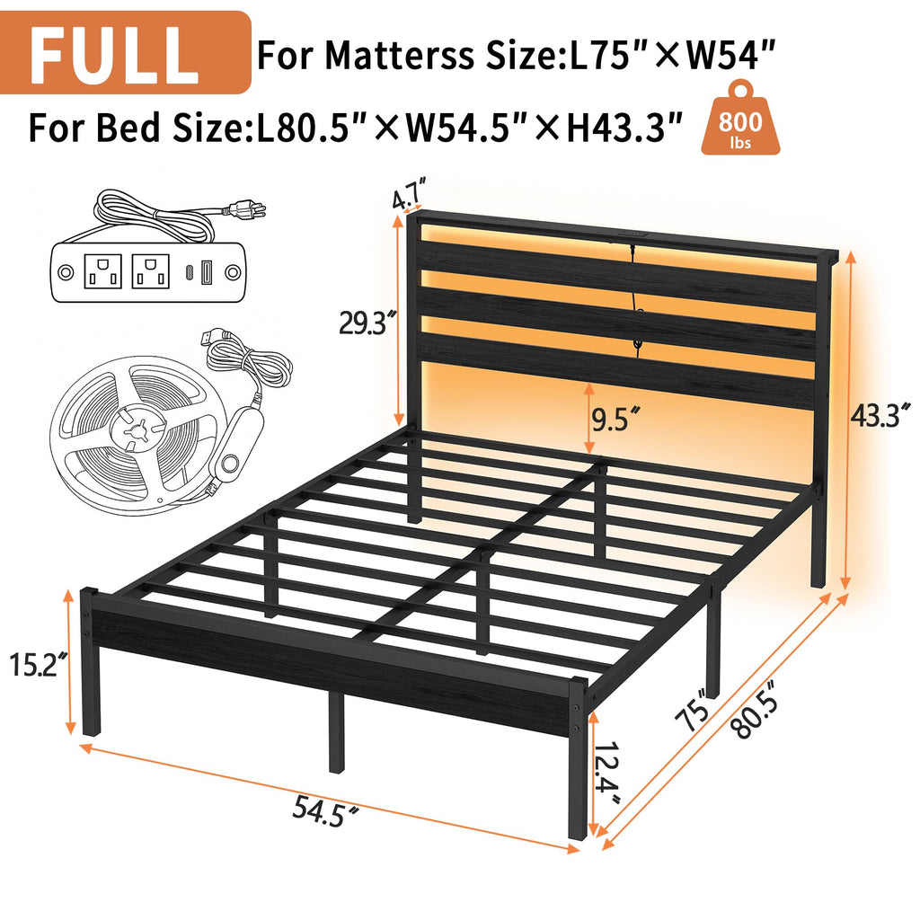 14 Inch Metal Platform Bed Frame with Headboard and USB Charging Station O184627