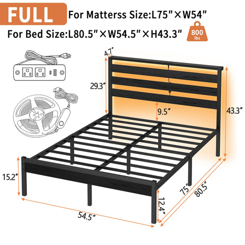 14 Inch Metal Platform Bed Frame with Headboard and USB Charging Station O184627