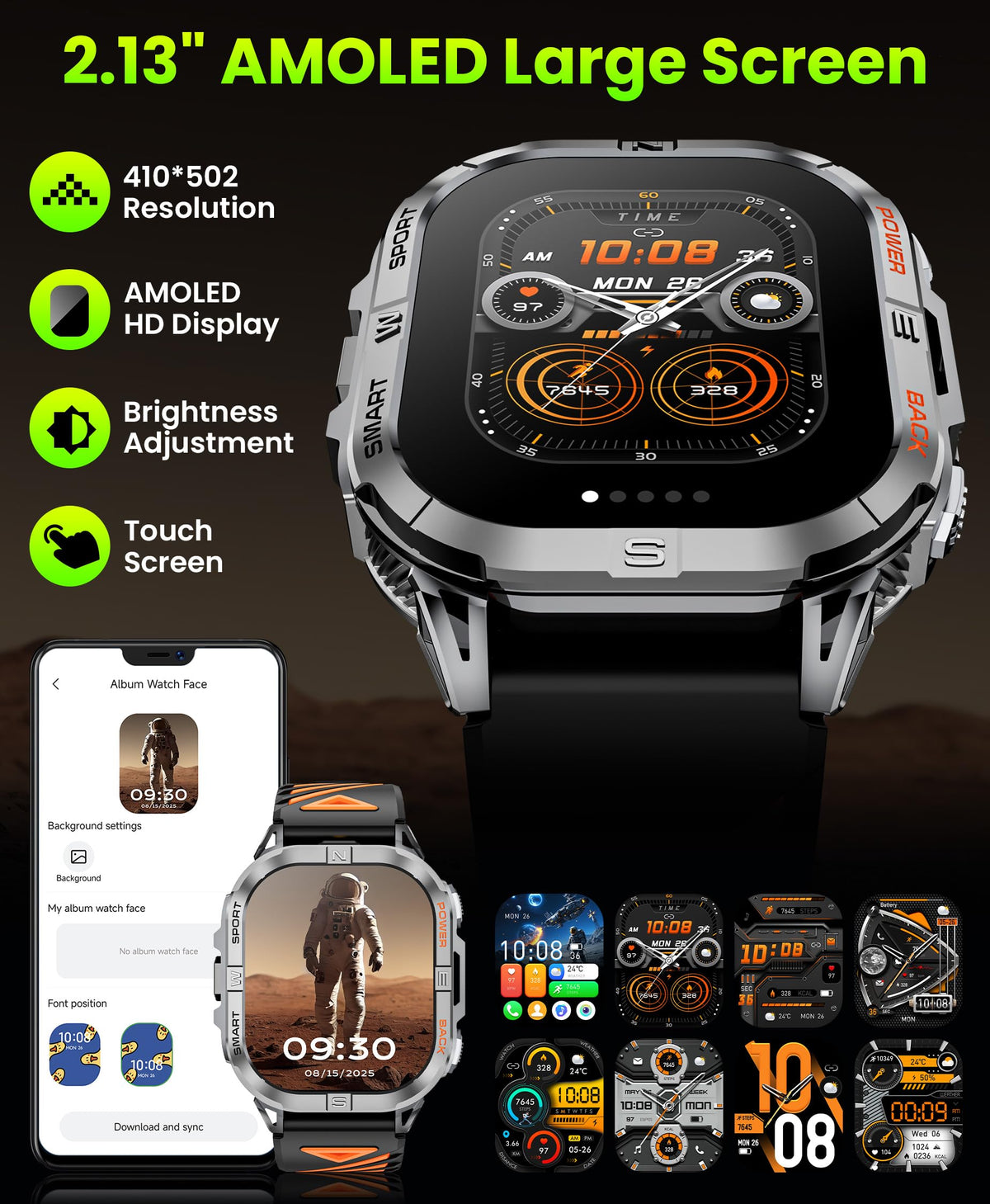 Black GPS Compass AMOLED Smart Watch A831