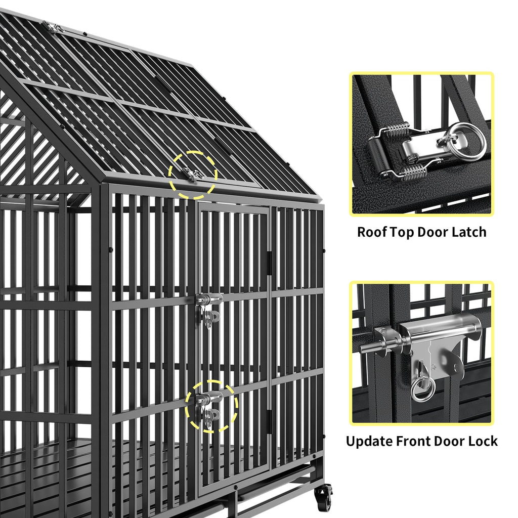 52 Inch Heavy Duty XXL Dog Crate with Open Roof Top, Trays and Wheels G698933