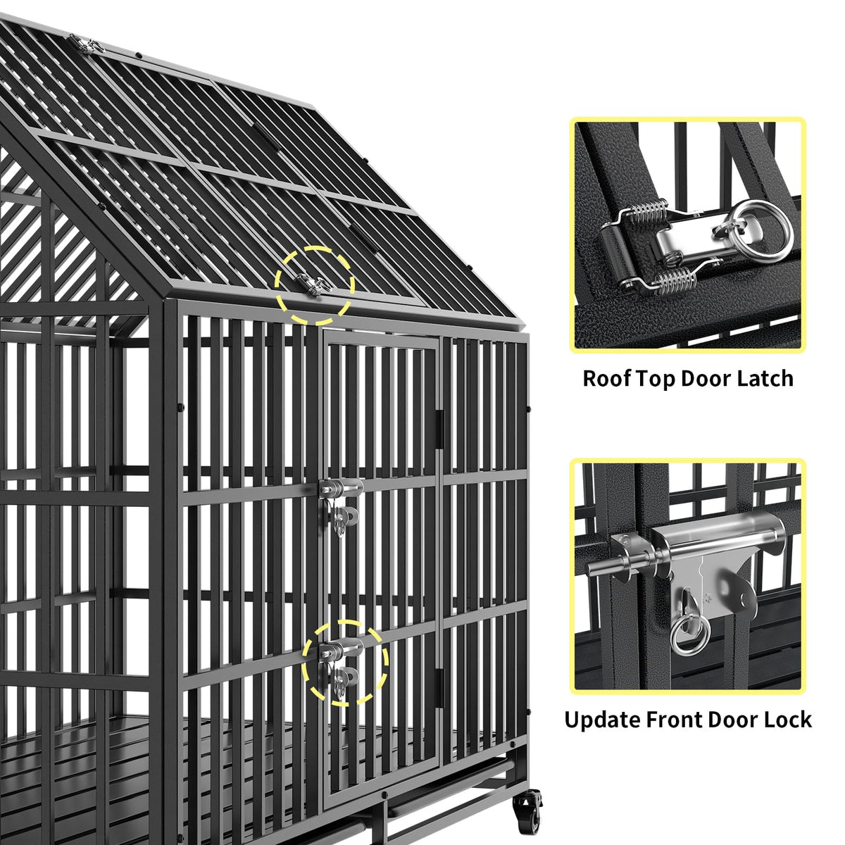52 Inch Heavy Duty XXL Dog Crate with Open Roof Top, Trays and Wheels G698933