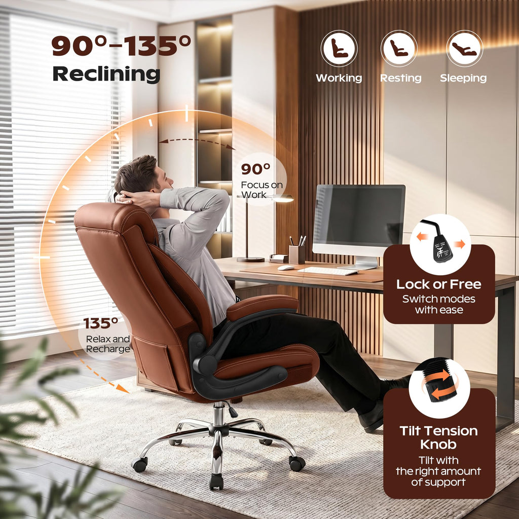 Ergonomic High Back Leather Office Chair with Lumbar Support Y78644