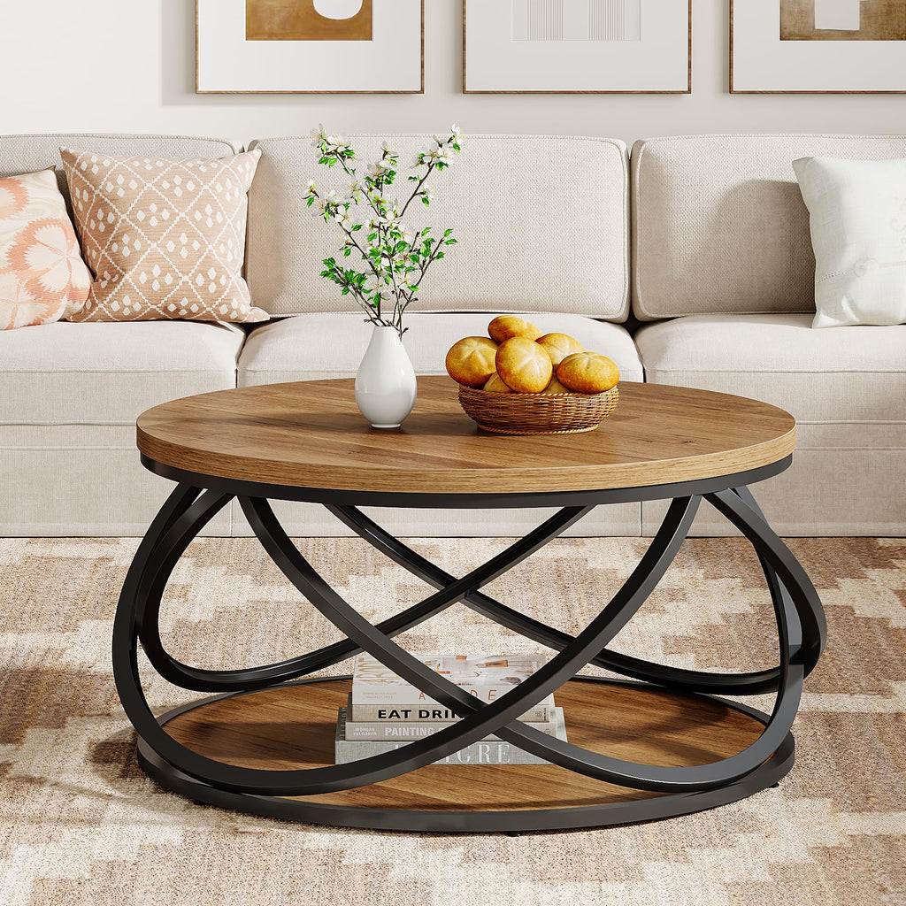 2-Tier Round Coffee Table with Storage Shelf S684421