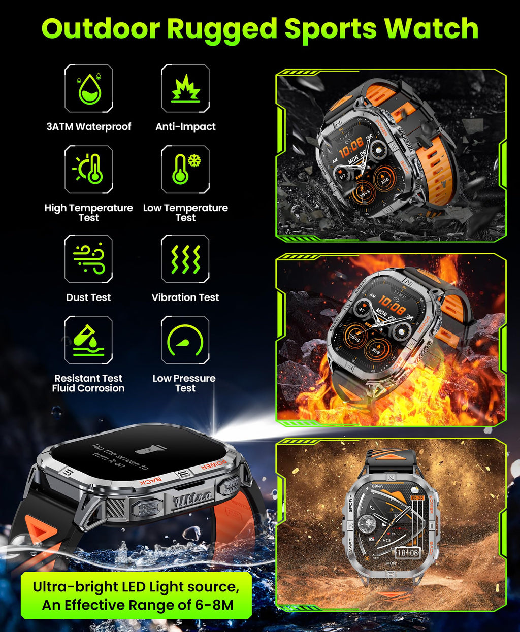 Black GPS Compass AMOLED Smart Watch A831